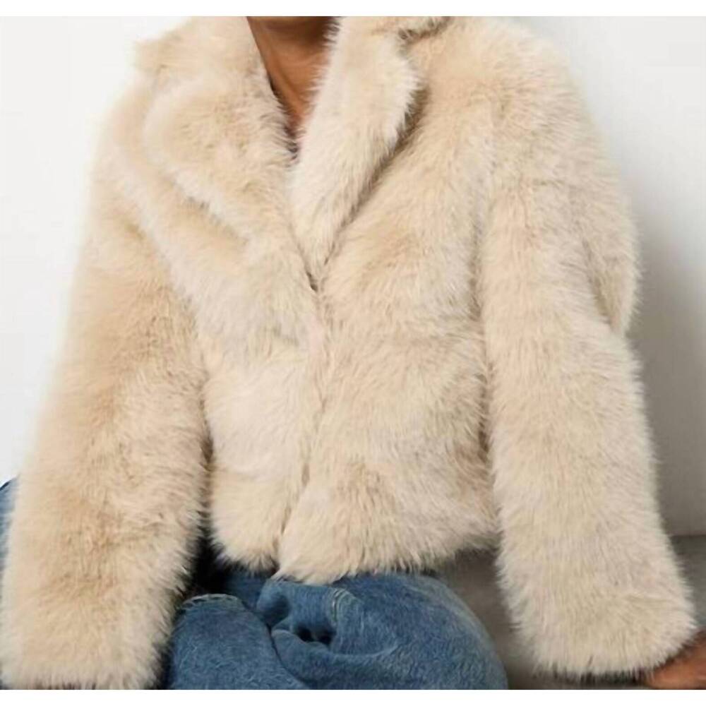 NEW APRICOT faux fur long sleeve short coat in cream - Picture 3 of 5